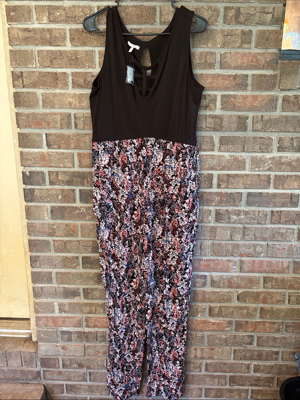 Maurices Black Top Floral-Print Jumpsuit